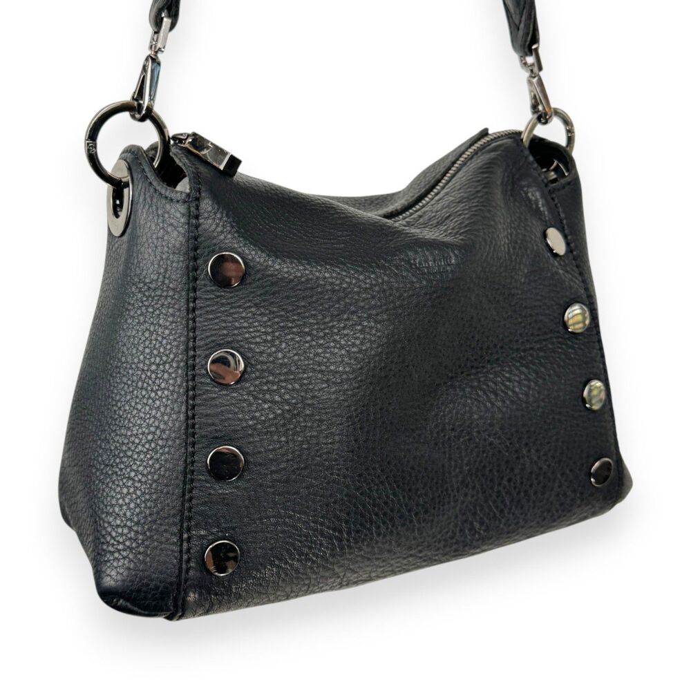 Hammitt Bryant Medium Black Gunmetal Leather Crossbody Shoulder Bag